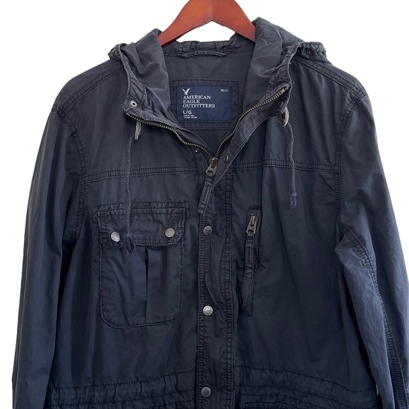 AMERICAN Eagle Oversized Cargo Utility Blue Military Spring Hooded Jacket - Picture 5 of 9
